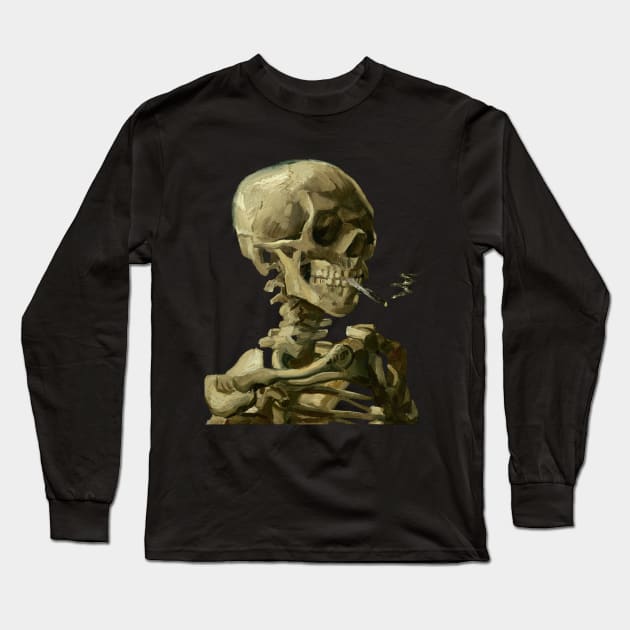 Skull of a Skeleton with Burning Cigarette Long Sleeve T-Shirt by bmron